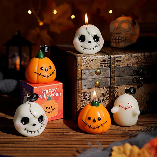 1/3pcs Halloween Scented Candles Set - Spooky Pumpkin, Ghost & Skull Soy Wax Decor|Autumn Festive Home Gifts Trio