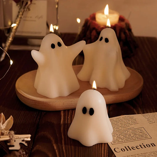 1pc Halloween Ghost Scented Candle Spooky White Ghost Shape Candles with Long-Lasting Fragrance for Halloween Party Decorations