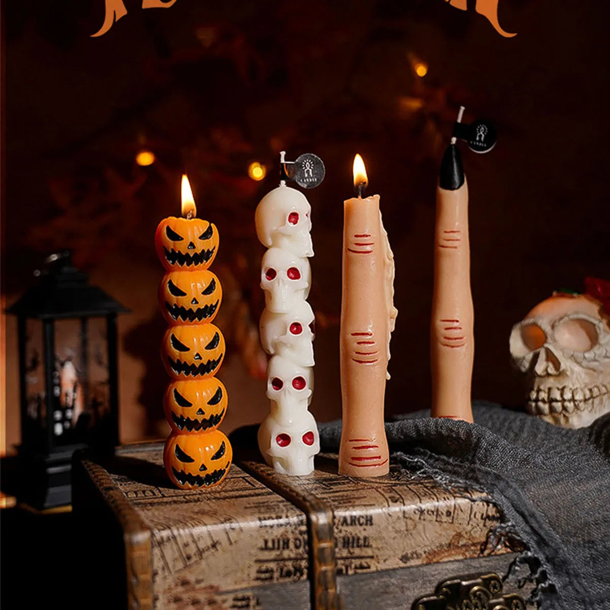 1PC Halloween Long Rod Aromatherapy Candle Creative Finger Pumpkin Skull Design for Spooky Home Decor And Festive Atmosphere