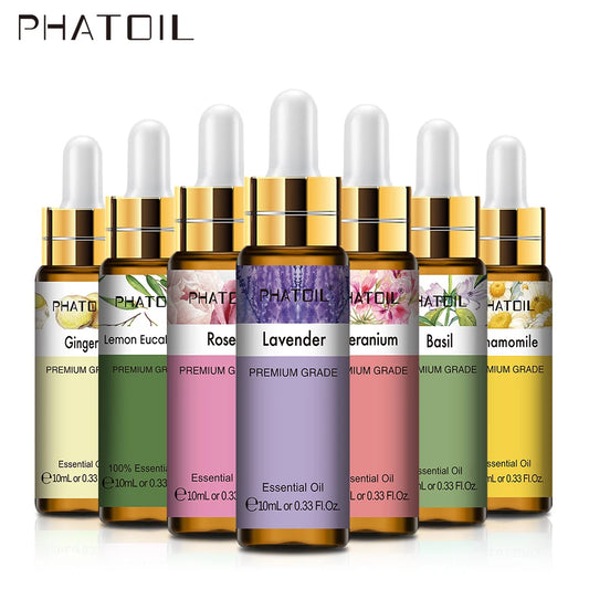 PHATOIL 10ml Pure Natural Lavender Jasmine Vanilla Essential Oils For Diffuser Soap Candles Making Lemon Eucalyptus Aroma Oils