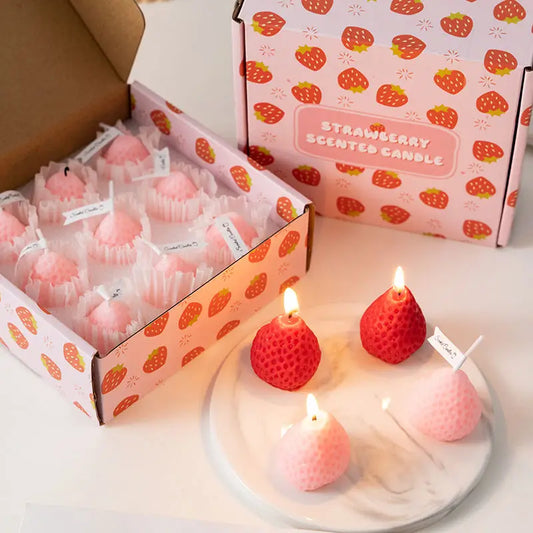 Adorable Strawberry Scented Candle Gift Set, 9 PCS Mini Fruit Candles with Sweet Aroma for Home Decor, Party, Wedding, Gifts