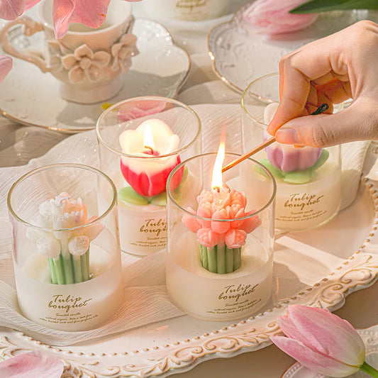 Flower Scented Candles Multi Color Atmosphere Fragrance Gift Box Tulip Hand-held Flower Shaped Fragrant Candle Cup