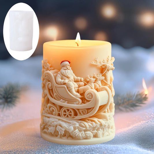 Santa Claus Sleigh Cylindrical Scented Candle Silicone Mold Santa Claus Elk Scented Resin Mould Plaster Molds Christmas Gifts