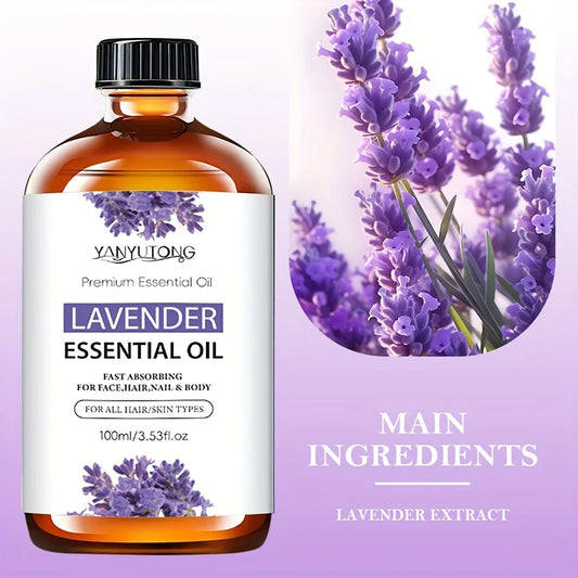 Natural Lavender Essential Oil 3.38oz Light Beige Care for Massage Shower Diffusing Relaxation Suitable for Face Body