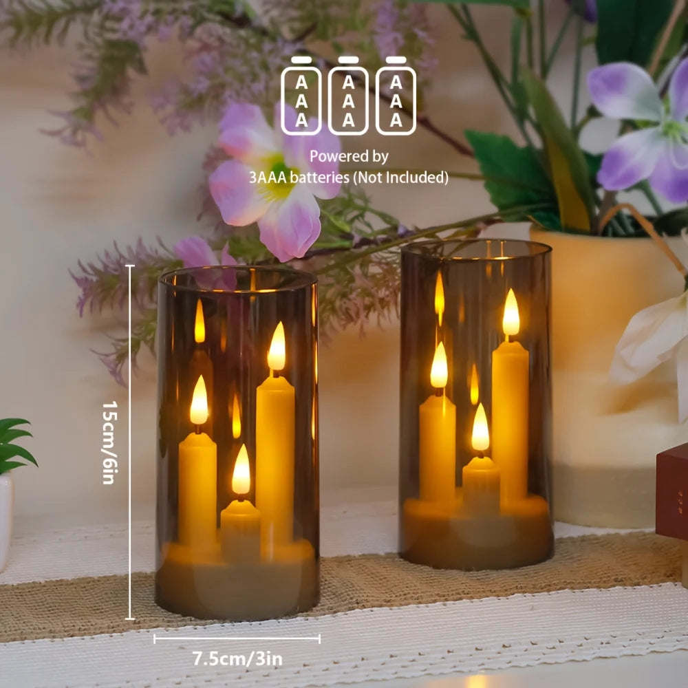 Flameless 3 In 1 LED Taper Candles With 15CM Lampshade Battery Operated Flickering Electric Window Candles For Christmas Wedding