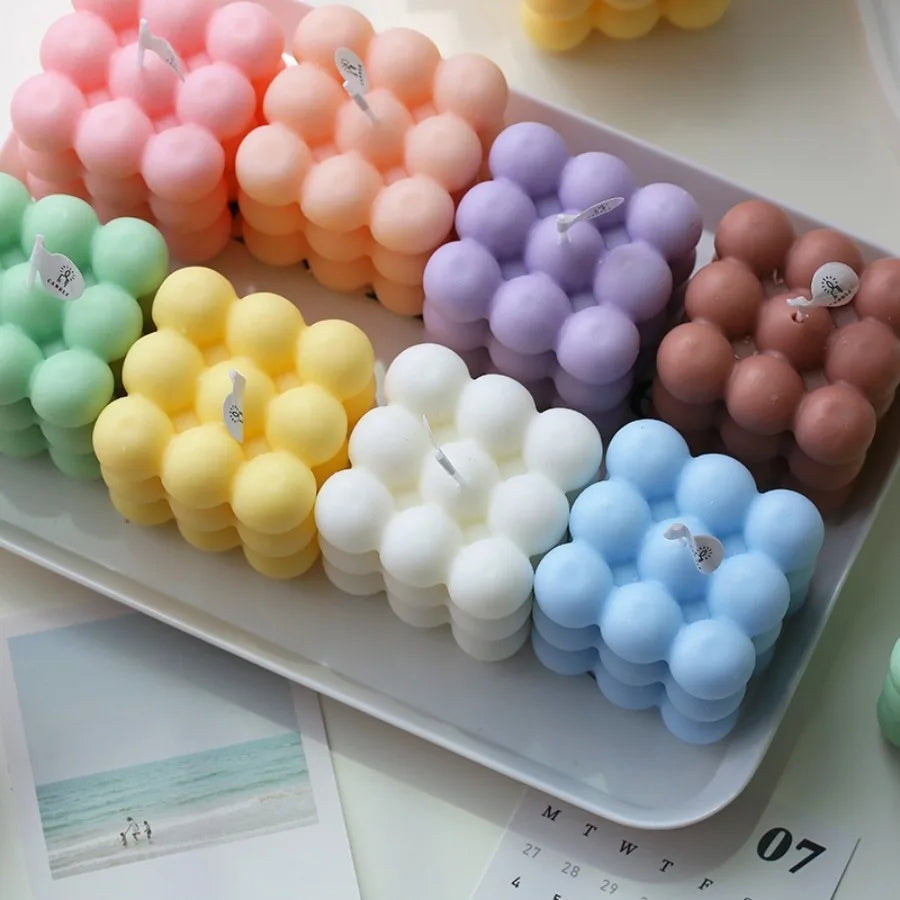 1Pc Bubble Cube Shaped Candle Handmade Scented Candle Aromatherapy Soy Wax Candle Home Decoration Wedding Birthday Party Candles