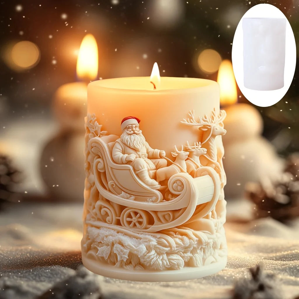 Santa Claus Sleigh Cylindrical Scented Candle Silicone Mold Santa Claus Elk Scented Resin Mould Plaster Molds Christmas Gifts