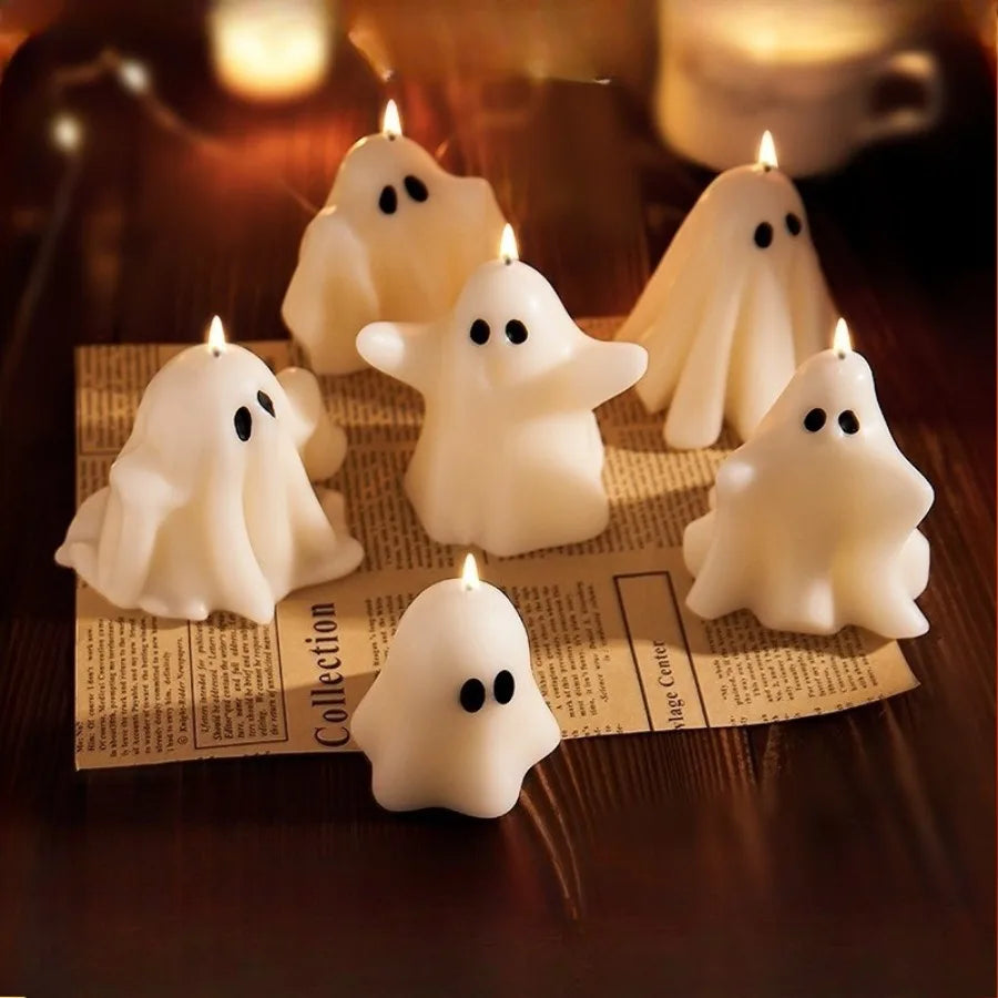 1pc Halloween Ghost Scented Candle Spooky White Ghost Shape Candles with Long-Lasting Fragrance for Halloween Party Decorations