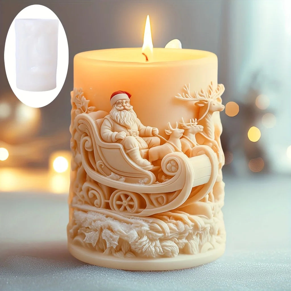Santa Claus Sleigh Cylindrical Scented Candle Silicone Mold Santa Claus Elk Scented Resin Mould Plaster Molds Christmas Gifts