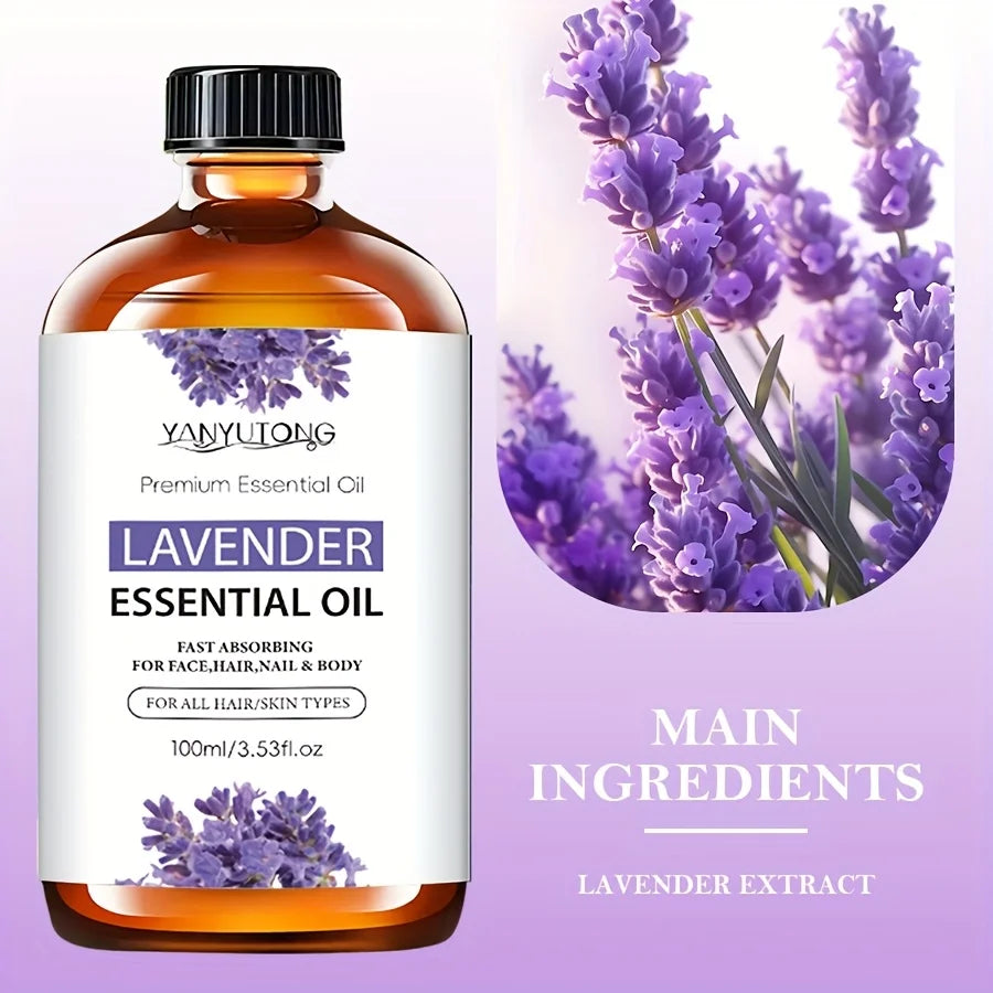 Natural Lavender Essential Oil 3.38oz Light Beige Care for Massage Shower Diffusing Relaxation Suitable for Face Body