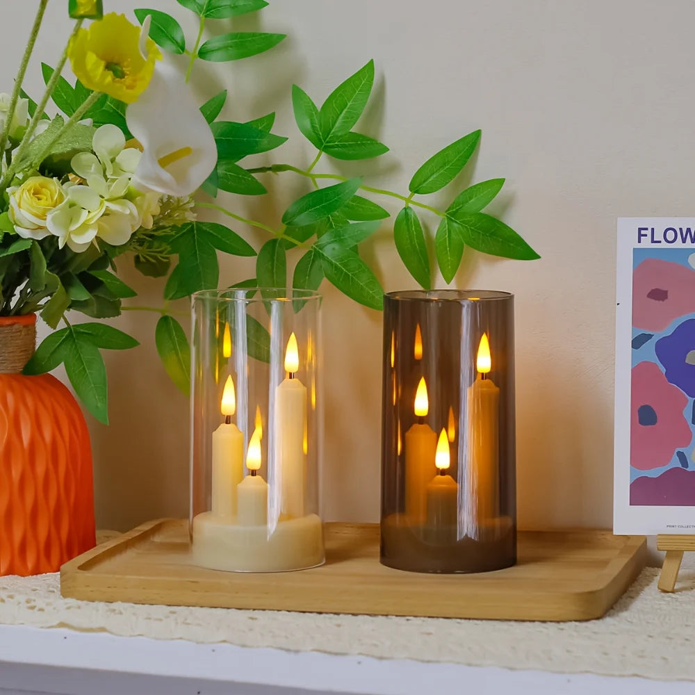 Flameless 3 In 1 LED Taper Candles With 15CM Lampshade Battery Operated Flickering Electric Window Candles For Christmas Wedding