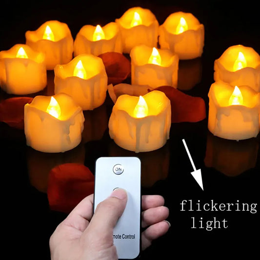 3/6/12 Pieces Christmas LED Decorative Tea Candles With Remote Control,Flameless Battery Powered Electronic Birthday Tear Drop
