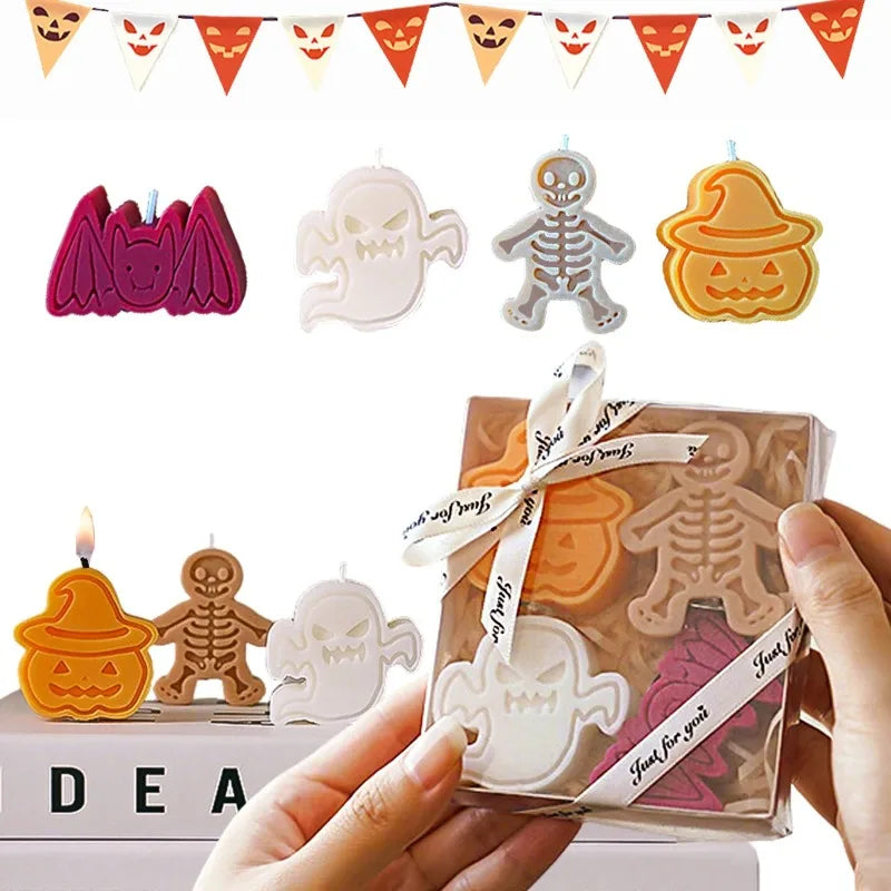 Aromatic Candle Fragrance Souvenir Party Ornaments 4 Pieces/box Halloween Scented Candle Gift Pumpkin Bat Ghost Skeleton Shape