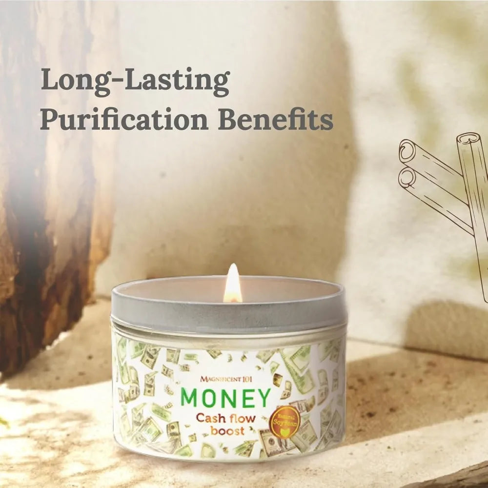 Magnificent 101 Long Lasting Money Aromatherapy Candle | 6 Oz - 35 Hour Burn | Made of Sage Scented Soy Wax Candle for House Ene